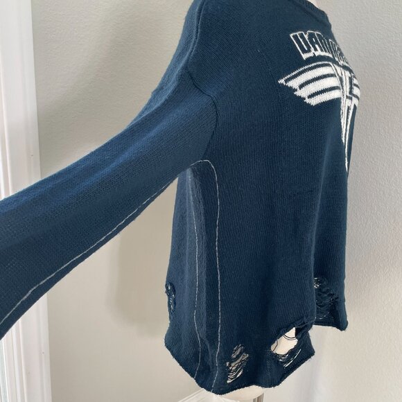 TRUNK Ltd. Womens XS Navy Blue Distressed Van Halen Sweater Long Sleeve Knit Top - Picture 3 of 12